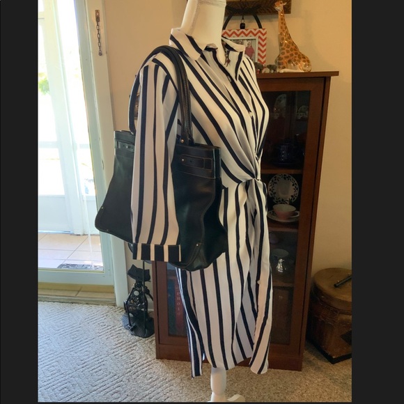Black and White Strpped Button Down Dress NEW - Picture 7 of 8